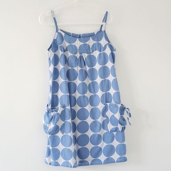 Mini Boden Other - Mini Boden Summer Dress White Blue Circles Pockets